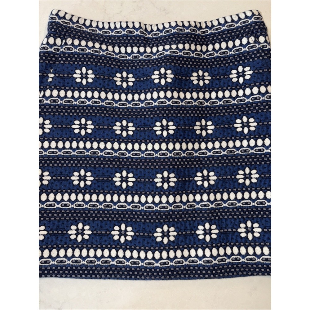 J. Crew Skirt Womens 2 Blue White Woven Floral Straight Mini Short Jacquard Boho